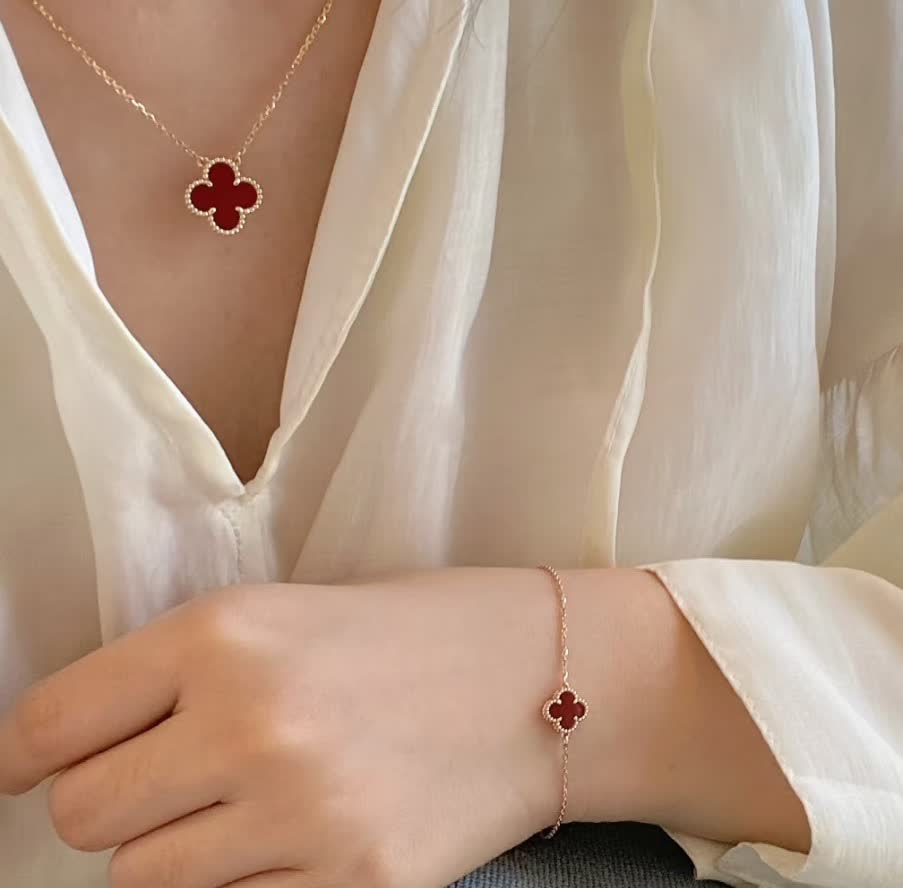 Van Cleef & Arpels Vintage Alhambra 18K Yellow Gold Ruby and Diamond Necklace